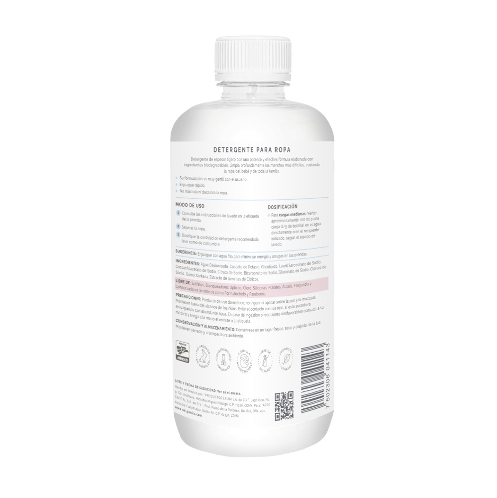 Detergente Natural Sin Fragancia 500 ml - Imagen 3